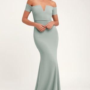Lynne slate blue Off-the-Shoulder Maxi Dress